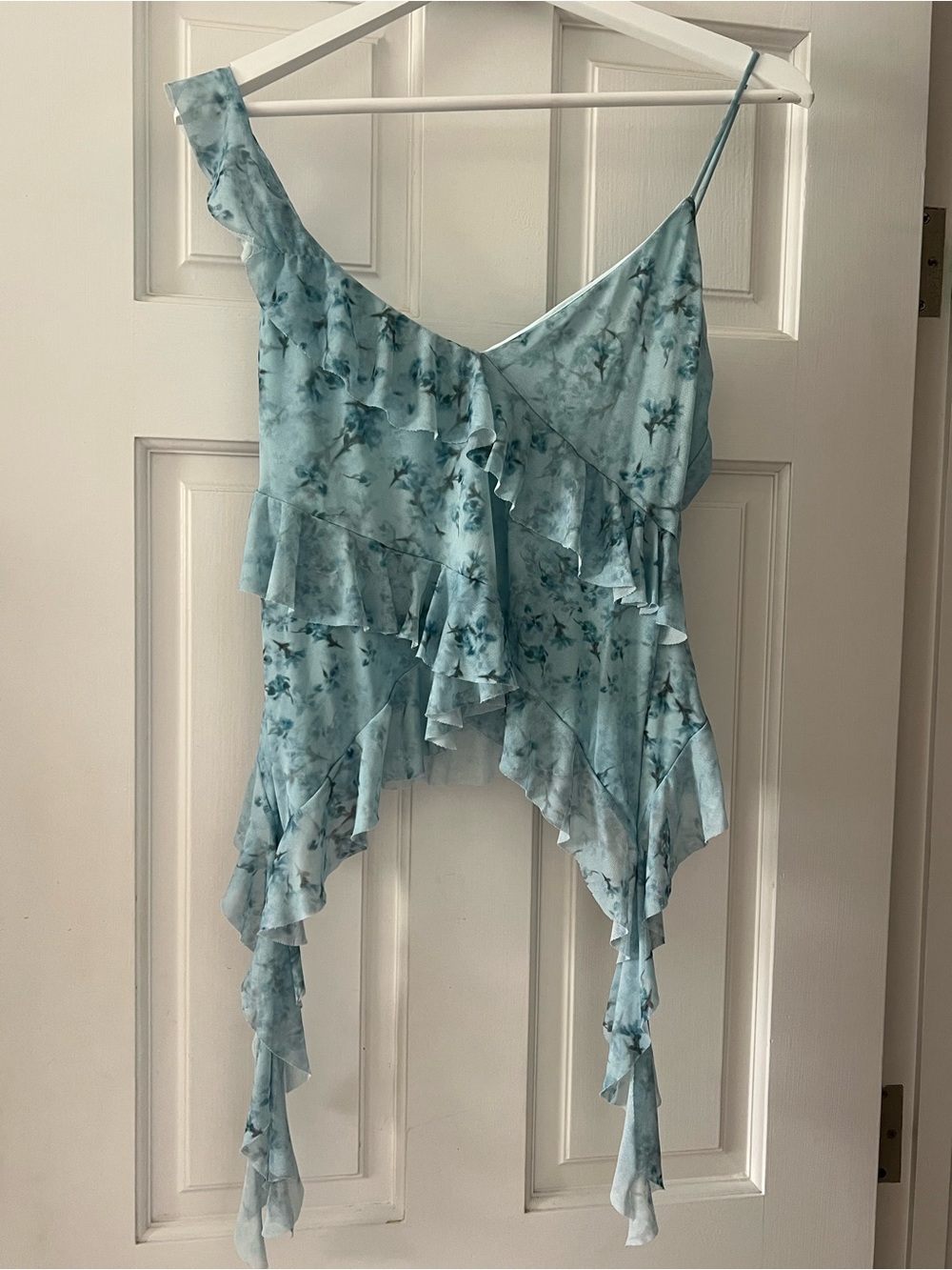 Zara Light Blue Floral Ruffle One-Shoulder Camisole